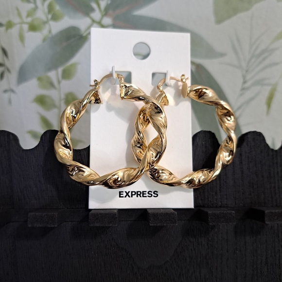 Express Jewelry - Express Twisted Gold Tone Hoop Earrings NWT
